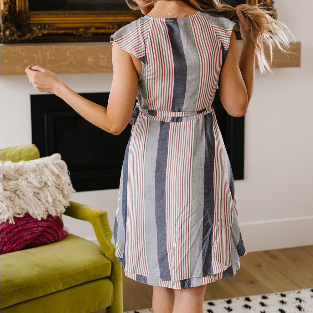 FINAL SALE❗️Striped Delight Ruffled Wrap Dress - Picture 4 of 8